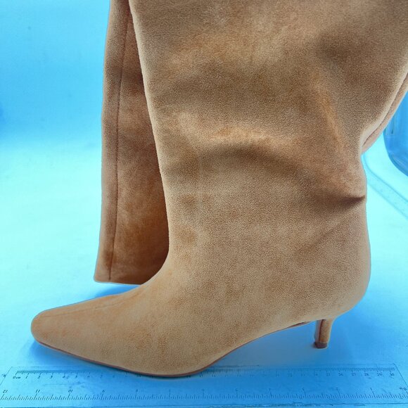 Tan Women Vintage Wide Calf Squared Toe Knee High Boots Low Heel Travel Shoes - Picture 3 of 7